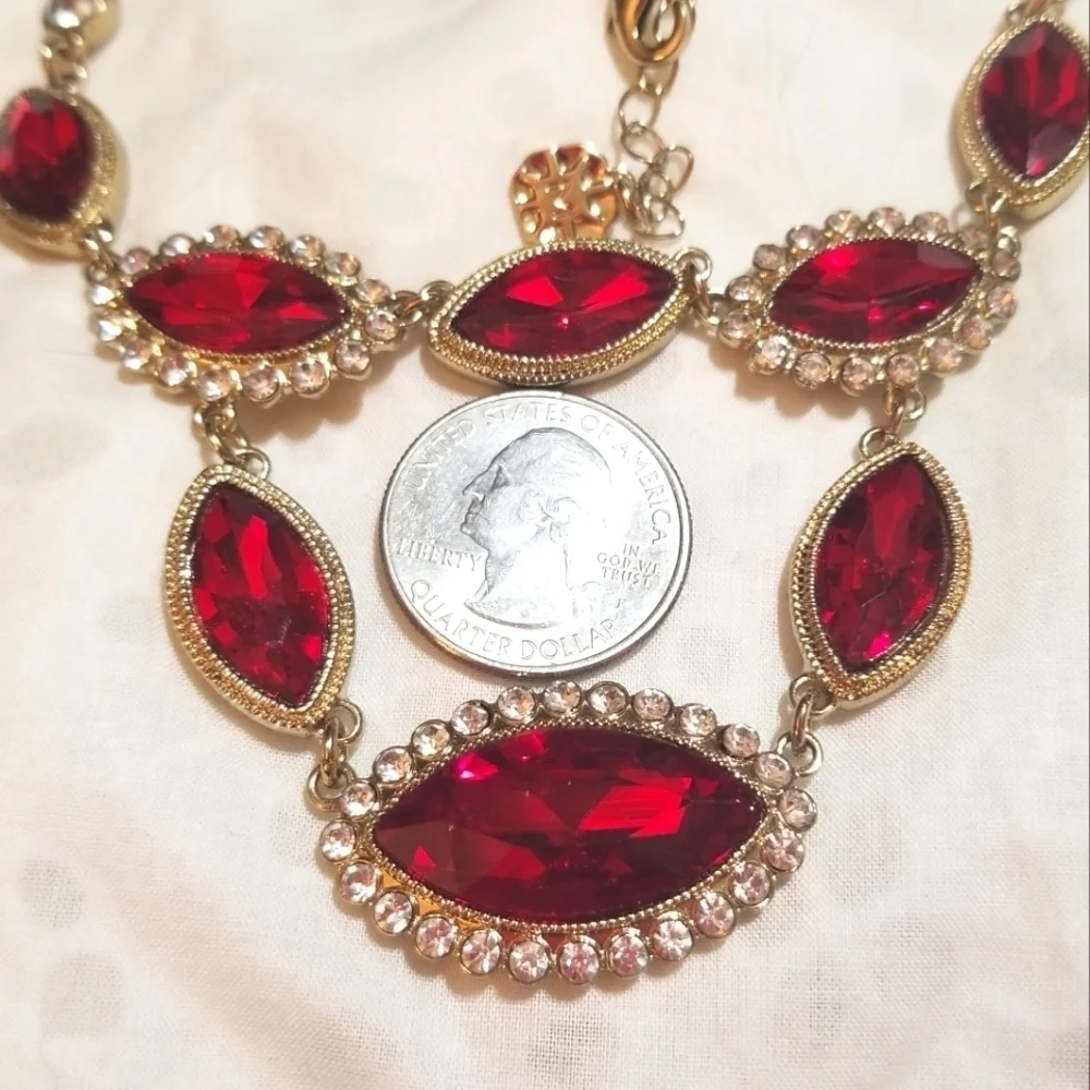 VTG Designer signed Monet Red White Crystal Necklace